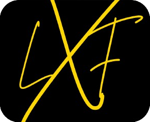 Logo Lux Focus, fundo preto letras amarelas