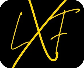 Logo Lux Focus, fundo preto letras amarelas